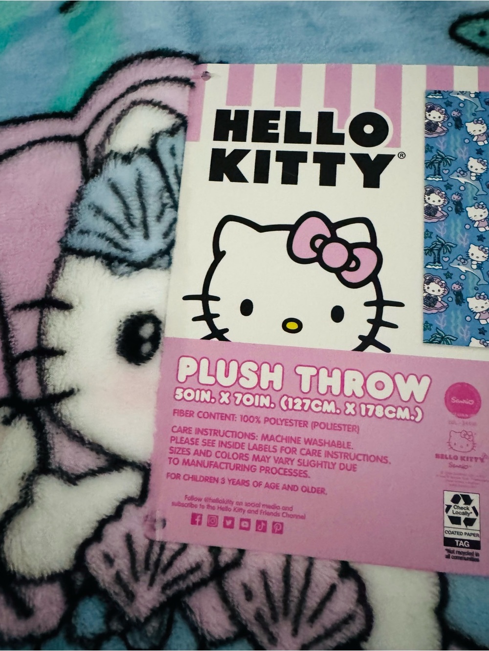 Hello Kitty Mermaid Dolphin Jellyfish plushThrow 50” X 70” BNWT